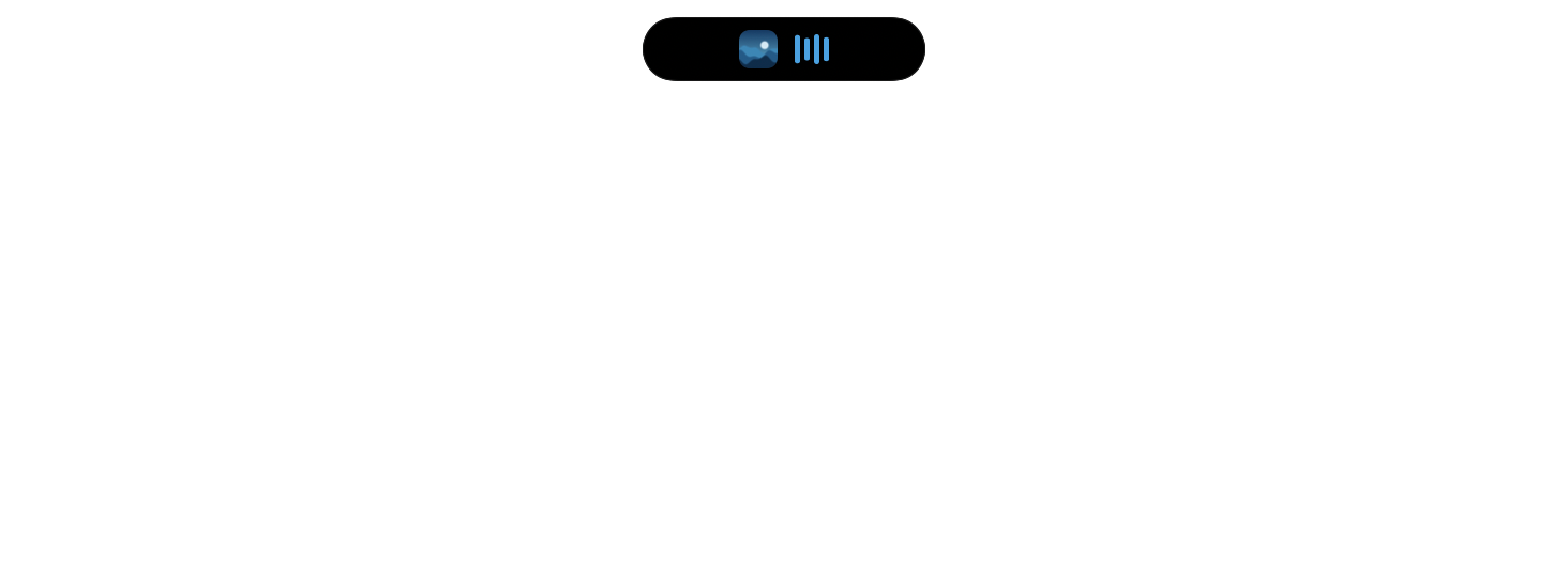 Halo as a small pill below the menu bar on a display without a notch.