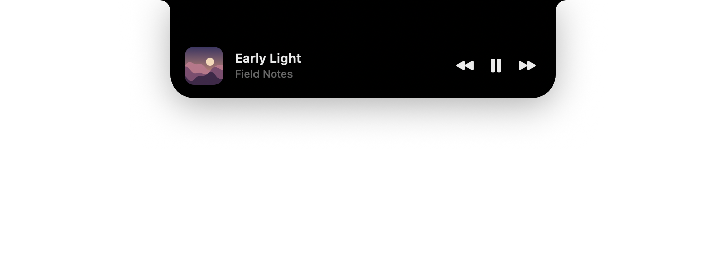 Halo’s preview: the cover of Early Light by Field Notes, with previous, pause and next buttons.